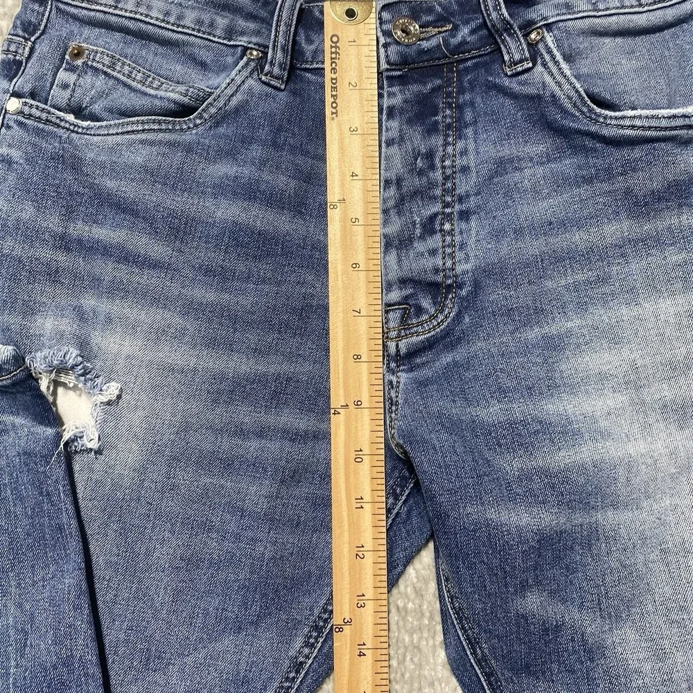 CR7 Cristiano Ronaldo Mens Distressed Blue Denim Tapered Jeans 32x30 Button‎ Fly